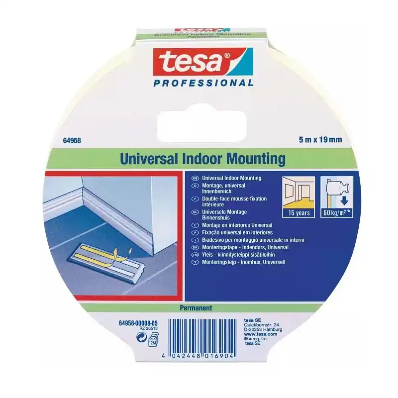 Cinta montaje interiores universal tesa 5mx19mm - Cinta doble cara