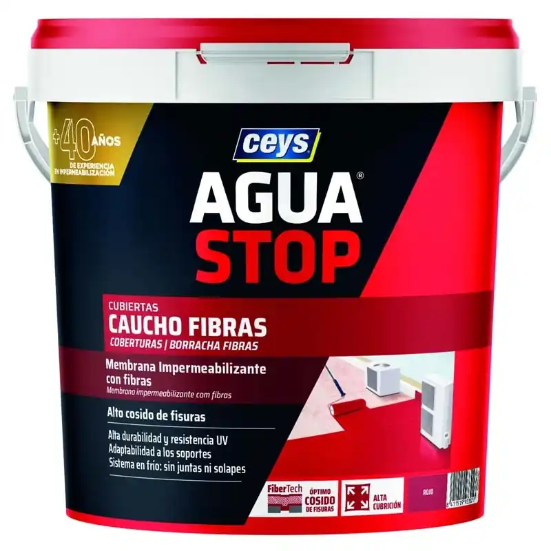 Impermeabilizante ceys aguastop caucho fibras 5kg rojo - Impermeabilizante exterior