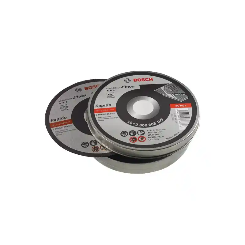 Disco de corte recto bosch 115 x 1 mm inox rapido - lata 10 discos