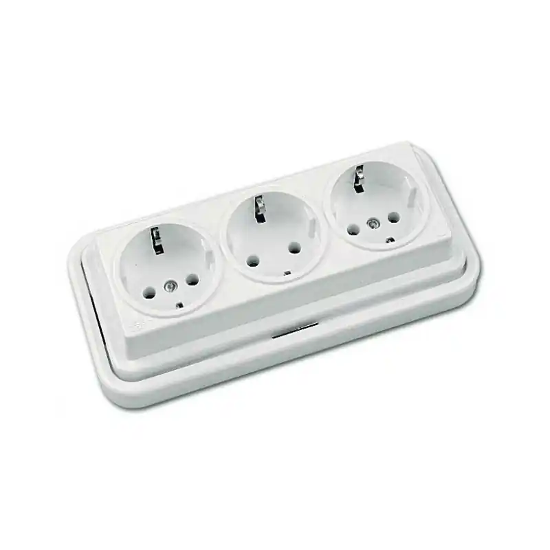 Base schuko triple blanco serie kristal brico-fontini
