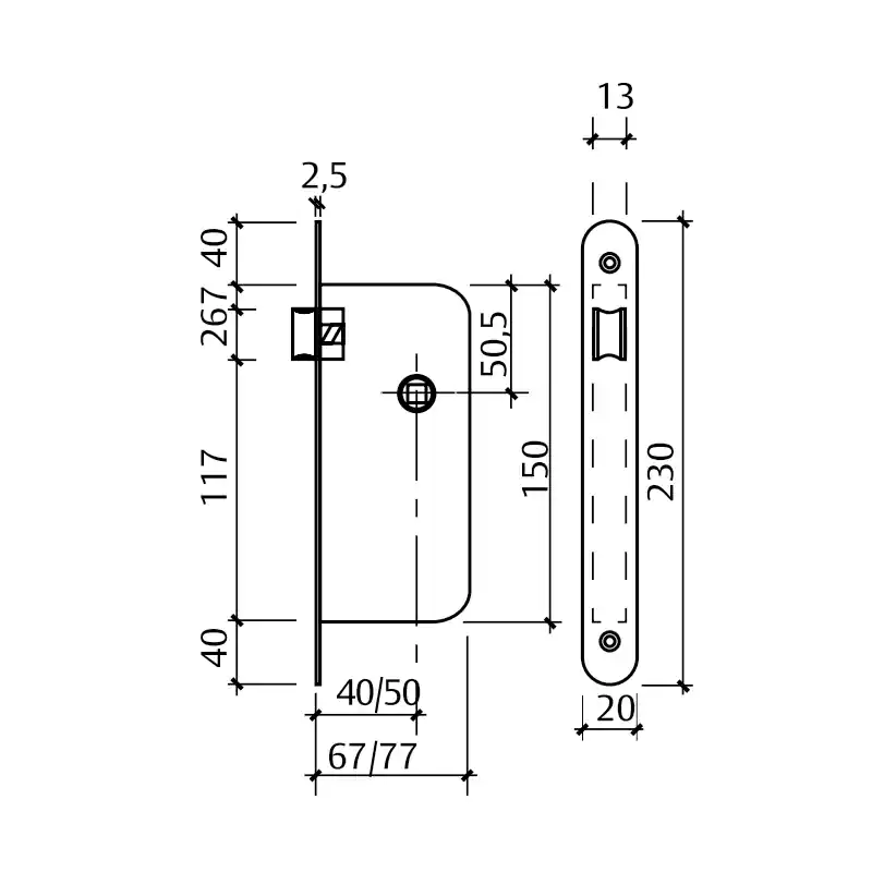 Cerradura solo picaporte embutir tesa serie 130 modelo 135-58 chn