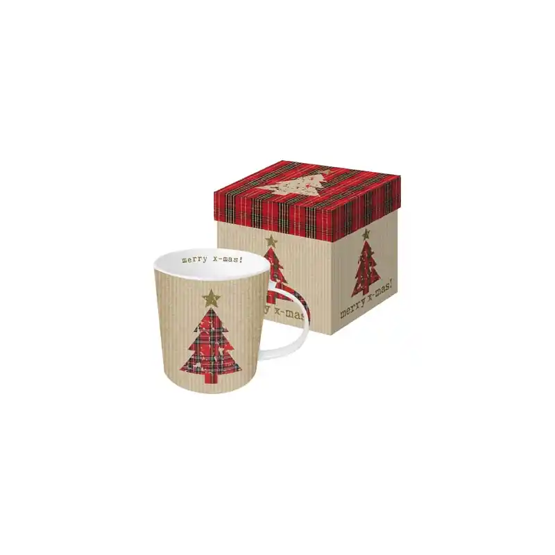 Taza mug bone china 0,35cl tartan tree red - Tazas desayuno, bols,mugs