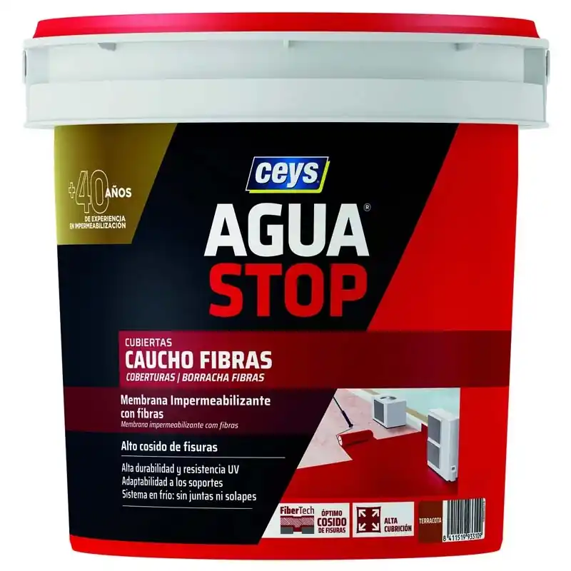 Impermeabilizante ceys aguastop caucho fibras 1kg terracota - Impermeabilizante exterior