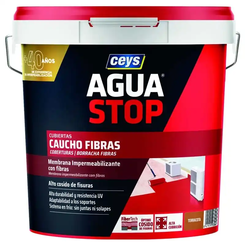 Impermeabilizante ceys aguastop caucho fibras 20kg terracota - Impermeabilizante exterior