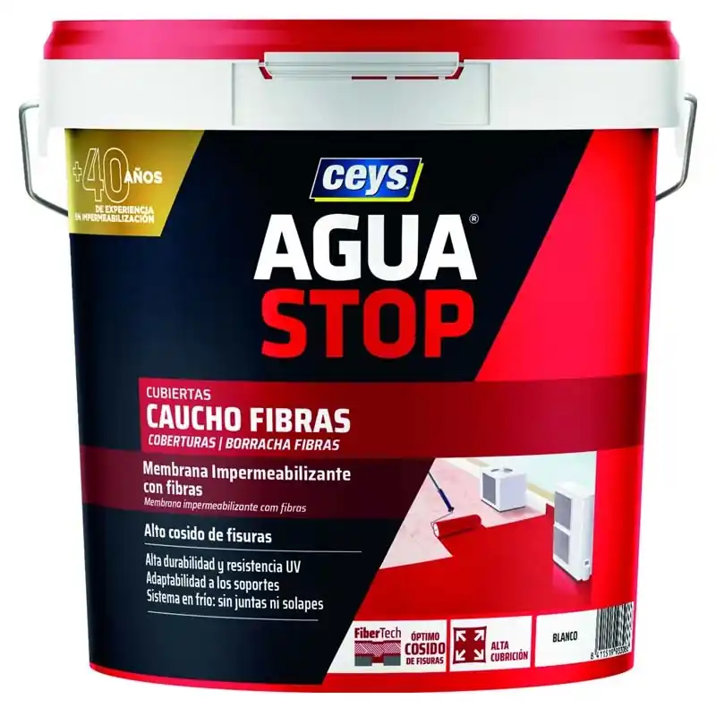 Impermeabilizante ceys aguastop caucho fibras 20kg blanco - Impermeabilizante exterior