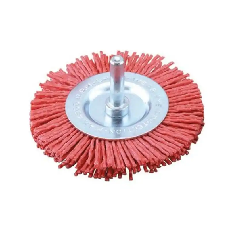 Cepillo disco nilon abraslon rojo espiga 6 mm Ø 75 - Cepillos taza