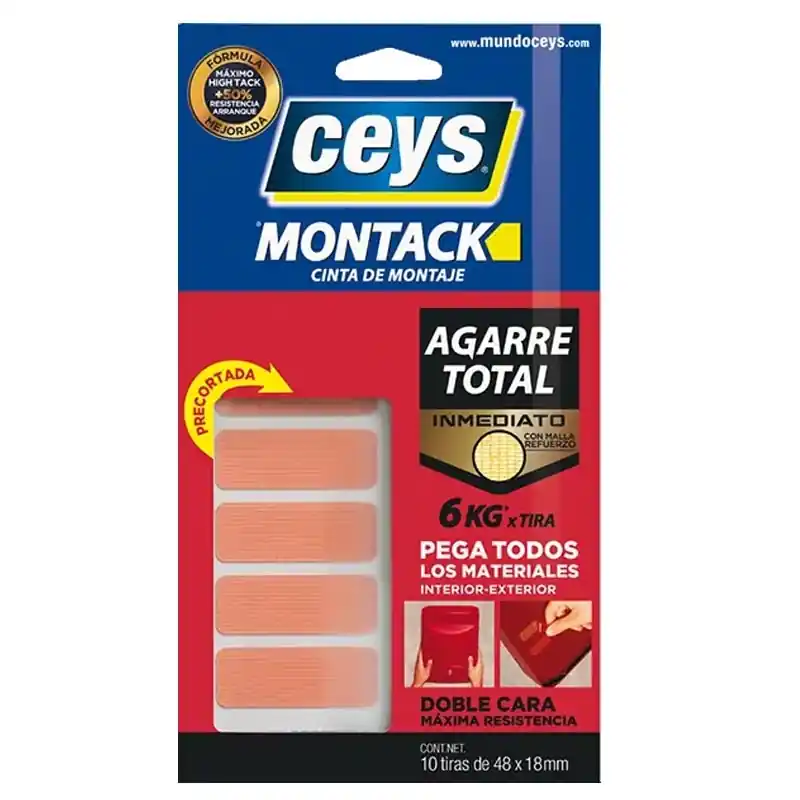 Tiras doble cara ceys montack agarre total 48x18mm 10 tiras - Cinta doble cara