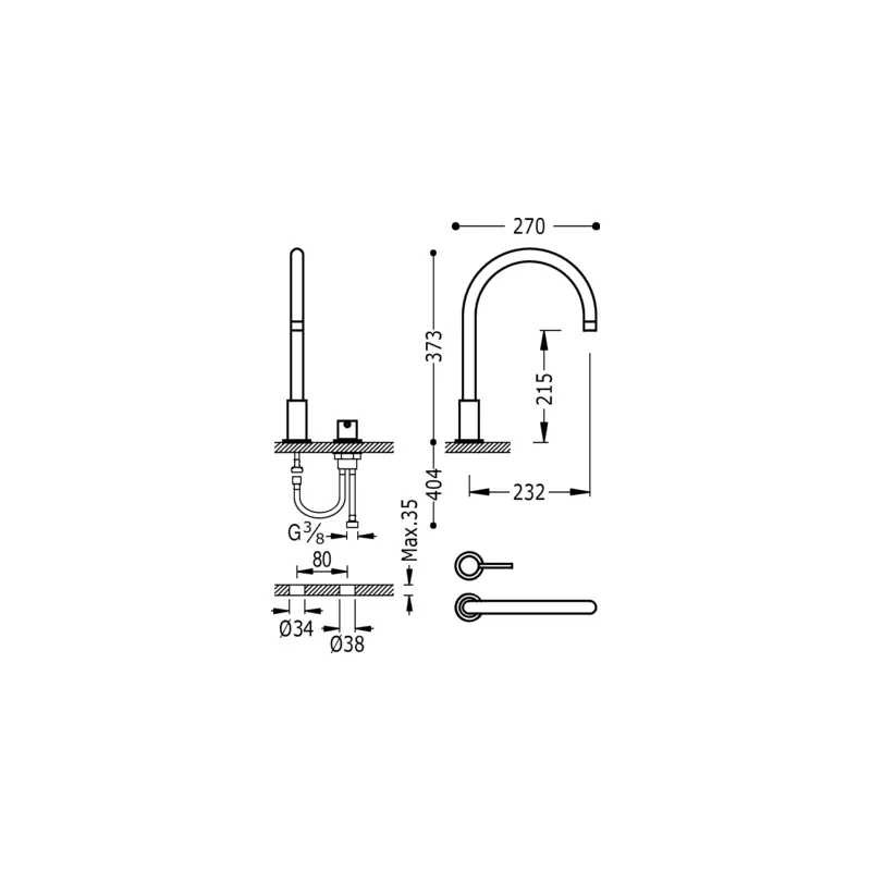 Monomando lavabo repisa tres exclusive study 373mm acero 26110501ac - STUDY TRES monomando repisa lavabo