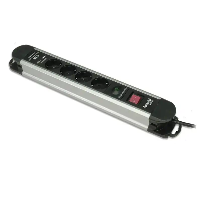 Base multiple con interruptor y usb famatel negro 4 tomas 1,5m - Regletas de enchufes