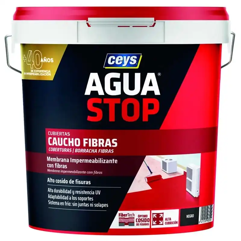 Impermeabilizante ceys aguastop caucho fibras 20kg negro - Impermeabilizante exterior