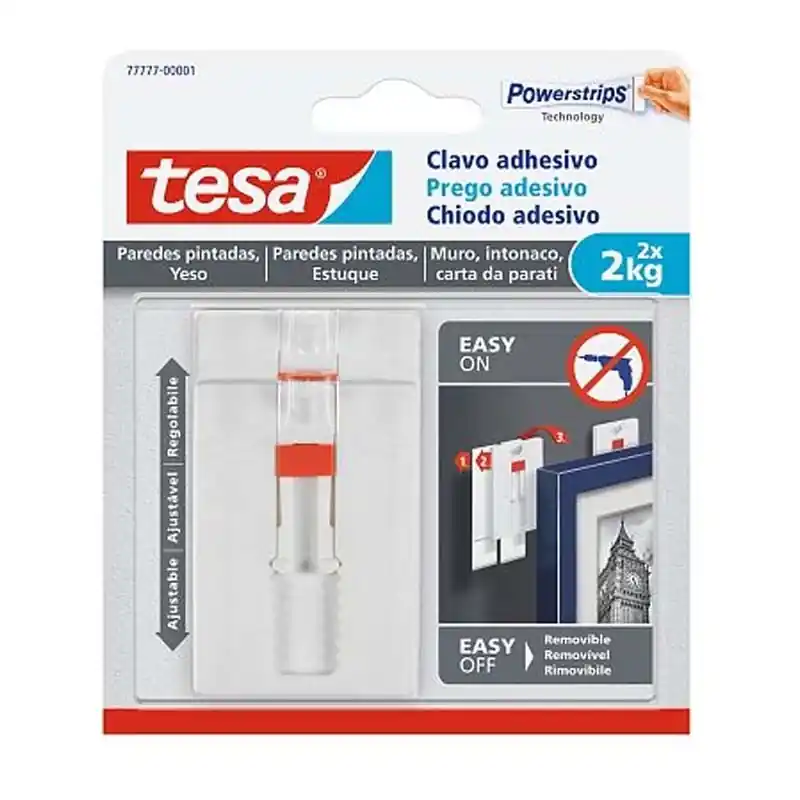 Clavo adhesivo tesa ajustable para paredes pintadas y yeso 2kg - Cinta doble cara