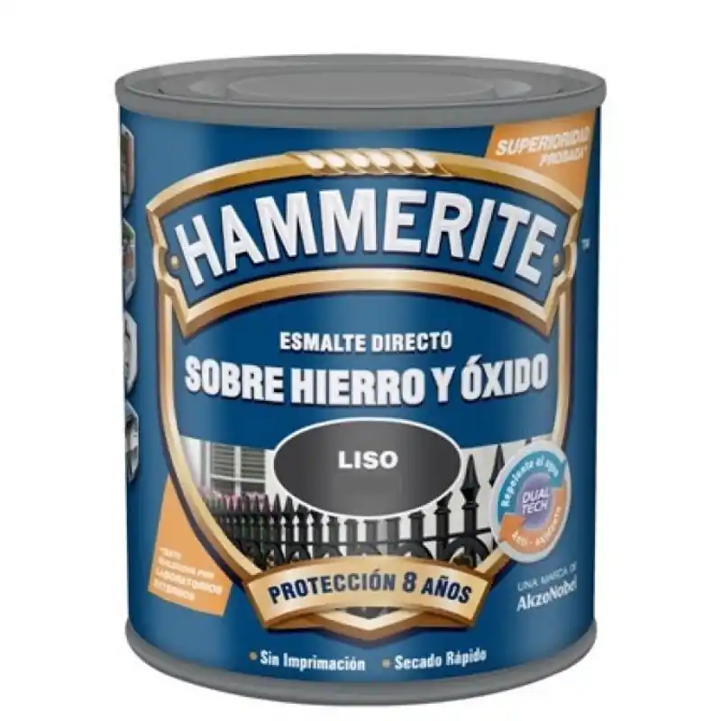 Esmalte directo hierro y oxido hammerite negro liso 250 ml - Pintura antióxido