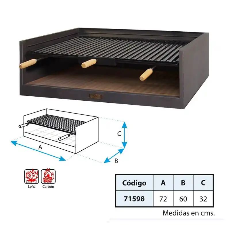 Cajon barbacoa 72x60x32 con ladrillo refractario imex el zorro parrilla esmaltada 71598 - Cajón para barbacoa