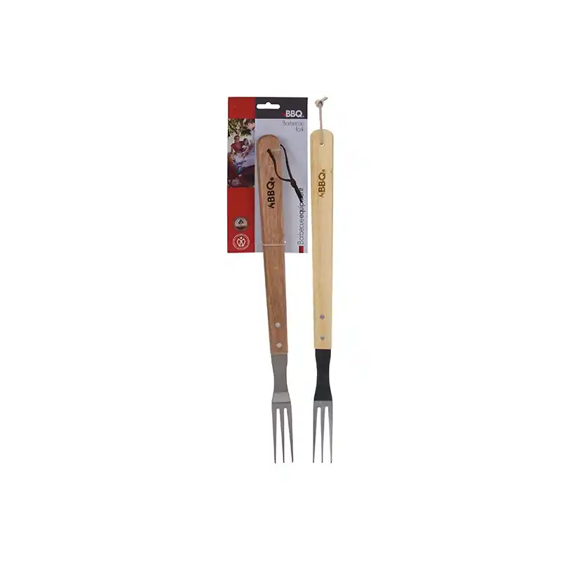 Tenedor barbacoa inox 46 cm mango madera - Accesorios barbacoa