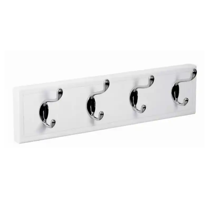 Percha pared nesu 4 ganchos cromo brillo piel blanco 7,8cm - Percheros de pared