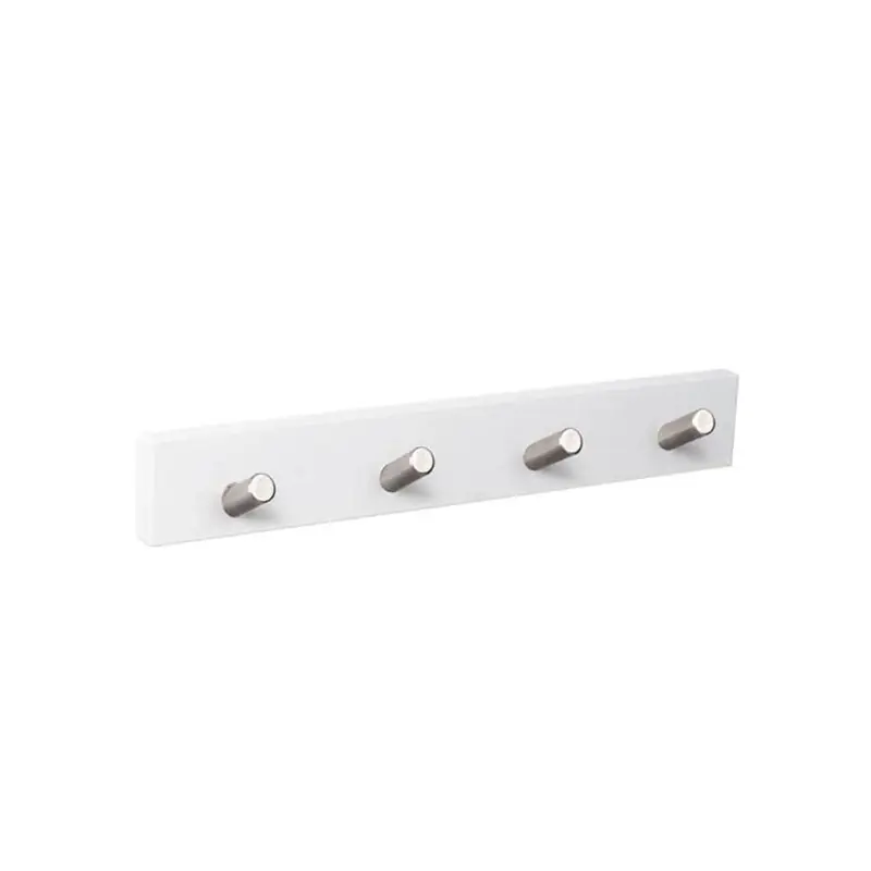 Percha pared 4 pomos inclinados blanco inox - Percheros de pared