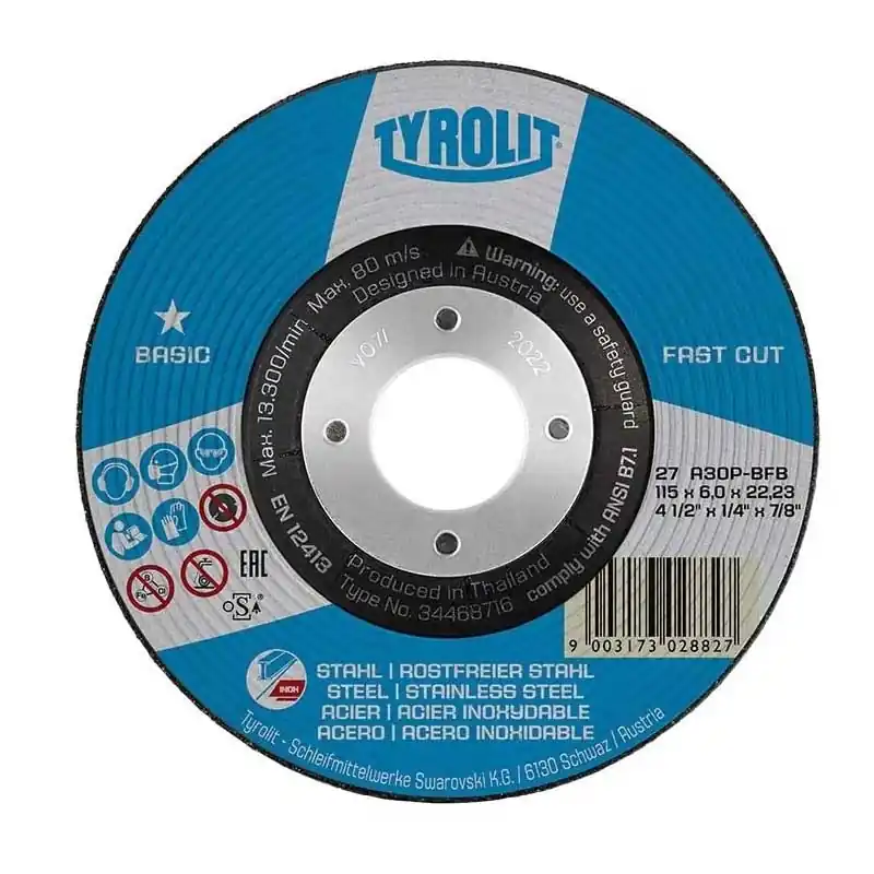 Disco desbaste tyrolit basic-fastcut a30p-bfb acero-inox 178x6x22,23mm