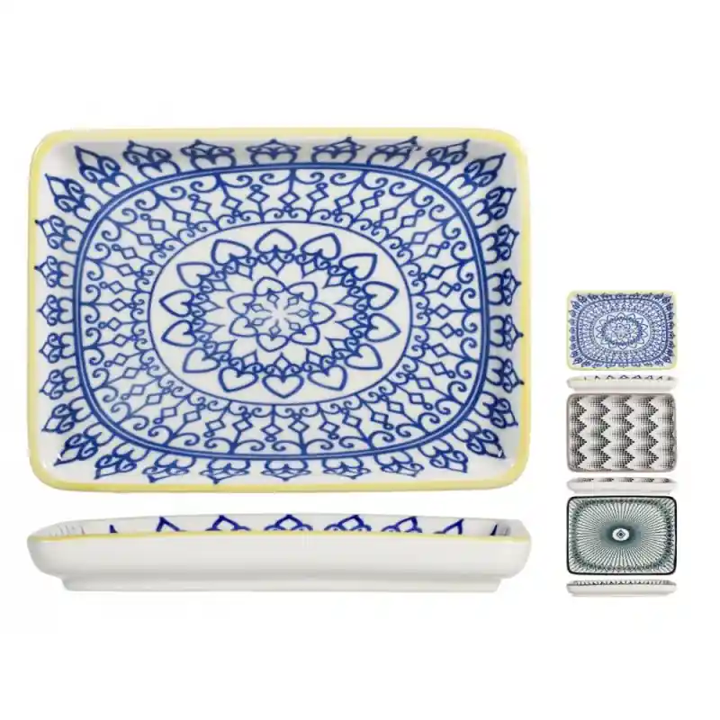 Bandeja rectangular porcelana h&h multidecorado - Bandejas