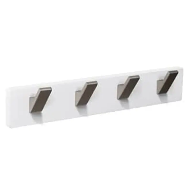Percha pared nesu 4 ganchos inox mate madera blanca 5,8cm - Percheros de pared