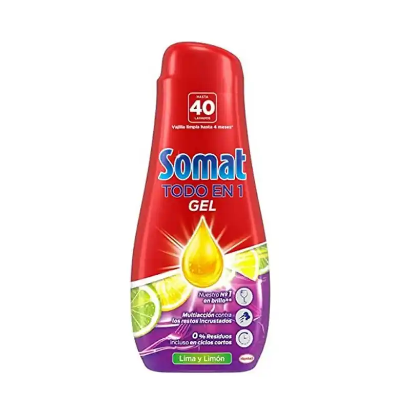 Lavavajillas somat gel todo en 1 limon 40 dosis 720ml - Productos de limpieza