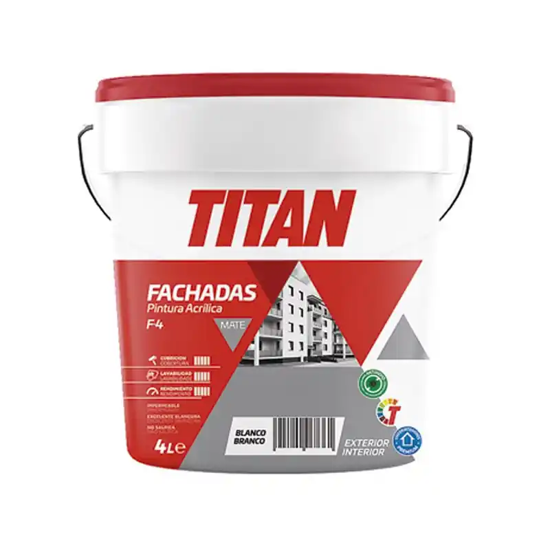 Pintura acrilica titan f4 fachada mate blanco 4l - Pintura plástica exterior
