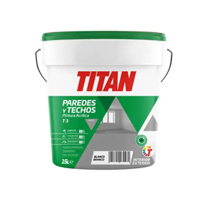 Pintura acrilica titan t3 interiores mate blanco 15l - Pintura plastica interior