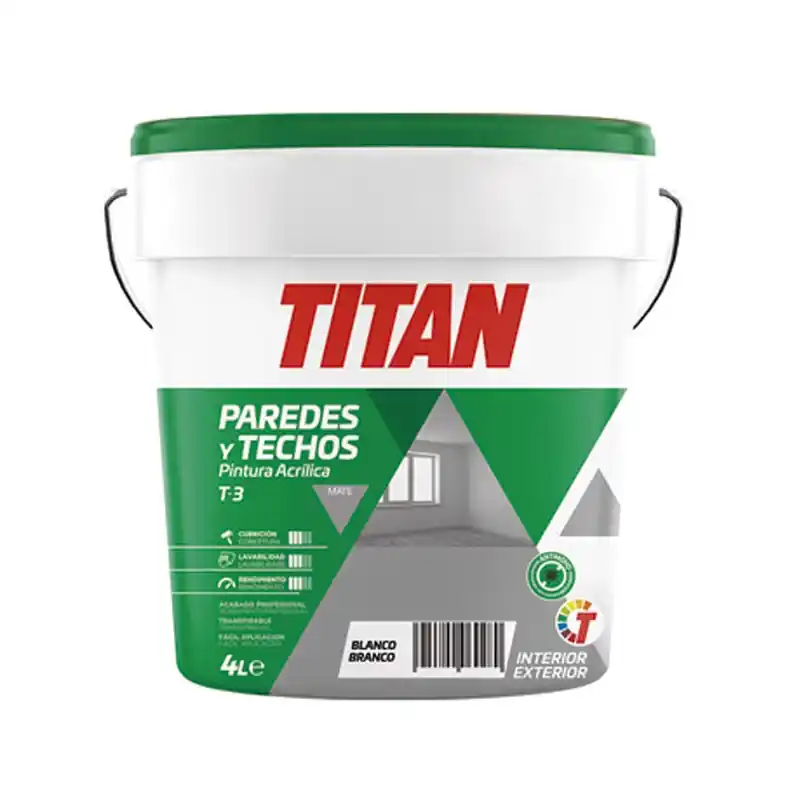 Pintura acrilica titan t3 interiores mate blanco 4l - Pintura plastica interior