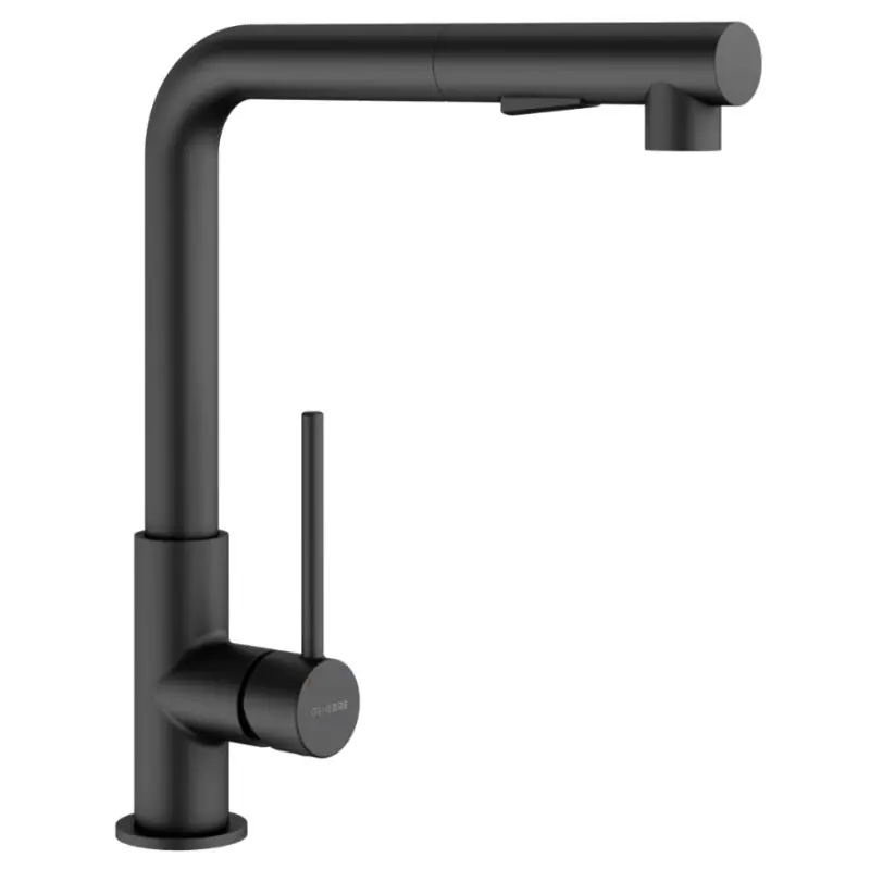 Grifo monomando fregadero genebre tau negro caño extraible tubo recto - Grifería de cocina