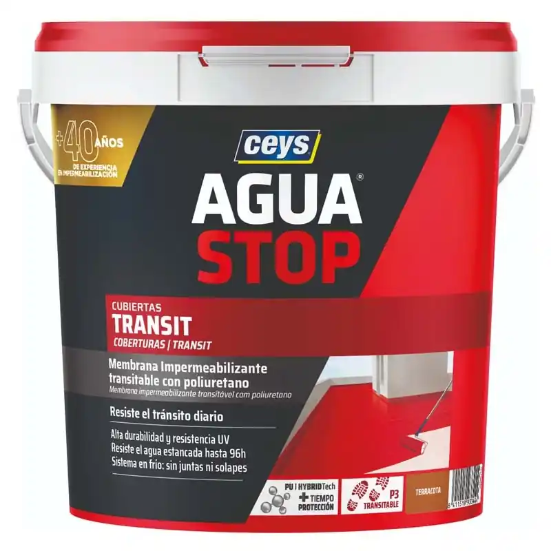 IMPERMEABILIZANTE CEYS AGUASTOP TRANSIT 5KG TERRACOTA - Impermeabilizante exterior