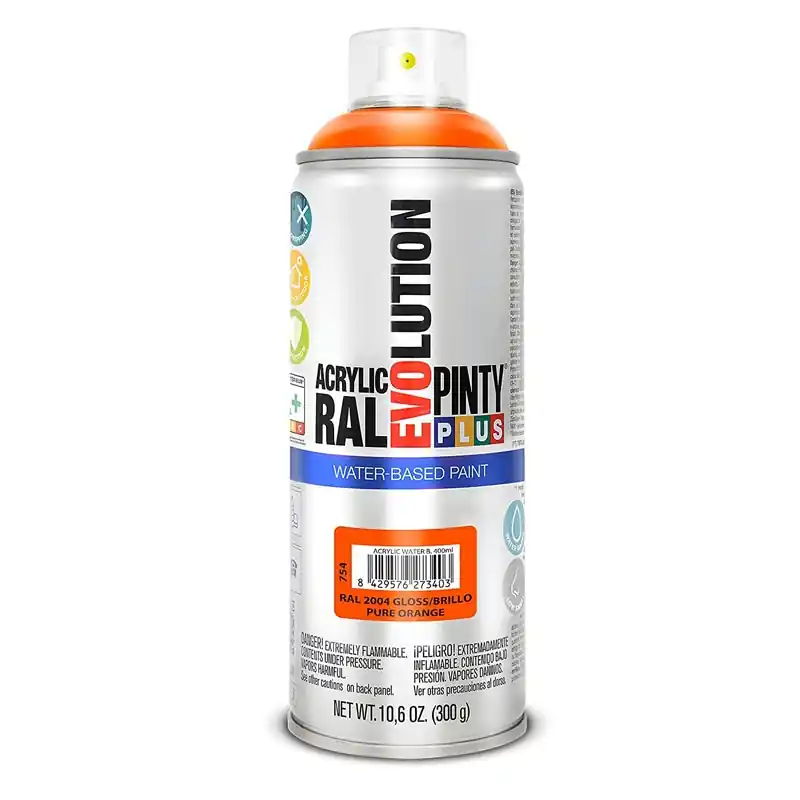 Pintura spray acrilica pintyplus base agua naranja puro brillo 520ml - Pintura en spray