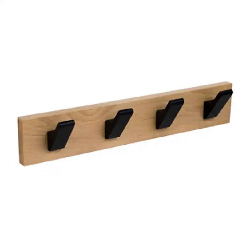 Percha pared nesu 4 ganchos negros madera haya natural 5,8cm - Percheros de pared