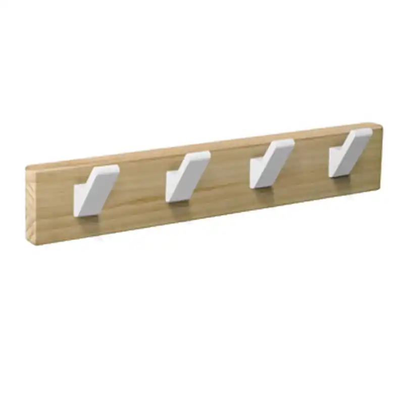 Percha pared nesu 4 ganchos blancos madera natural 5,8cm - Percheros de pared