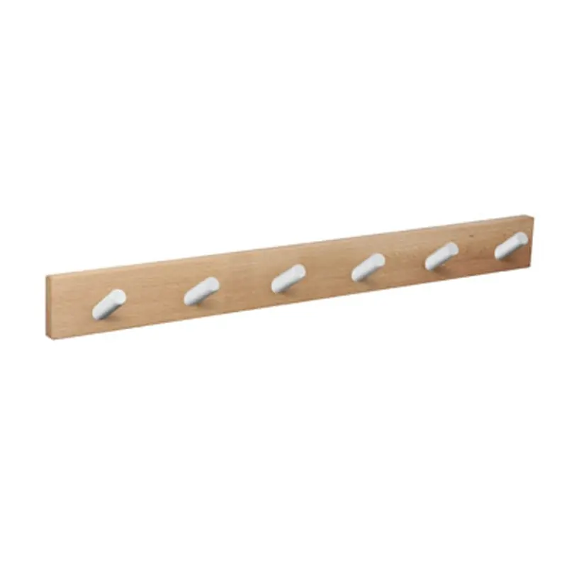 Percha pared nesu 6 pomos blancos madera natural 60cm - Percheros de pared