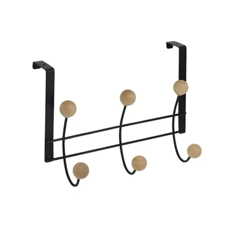 Percha sobrepuerta nesu negra 6 bolas haya natural - Percheros de pared