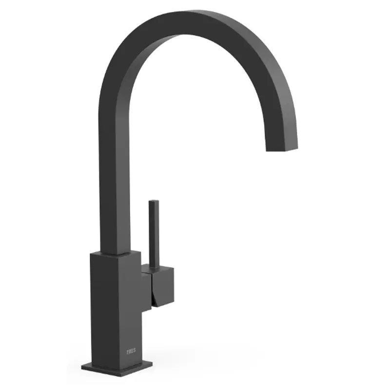Monomando cocina tres exclusive cuadro vertical caño curvo negro 030497nm - Monomando cocina de repisa