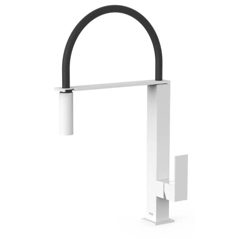 Monomando cocina tres caño flexible blanco mate 00648701bm - Grifos de cocina extraibles Tres