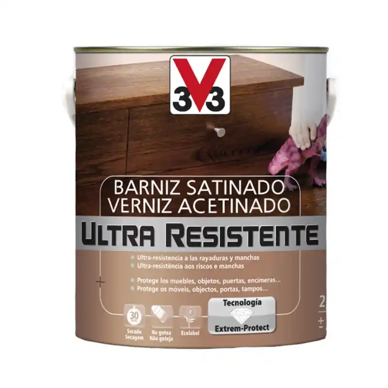 Barniz interior v33 ultra resistente satinado 250ml caoba - Barniz para madera