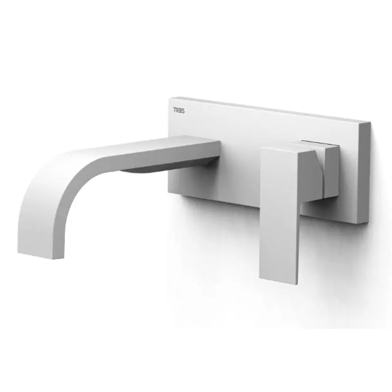 Monomando lavabo tres exclusive cuadro empotrado 240mm blanco mate 00630022bm - Griferia Tres Cuadro empotrar