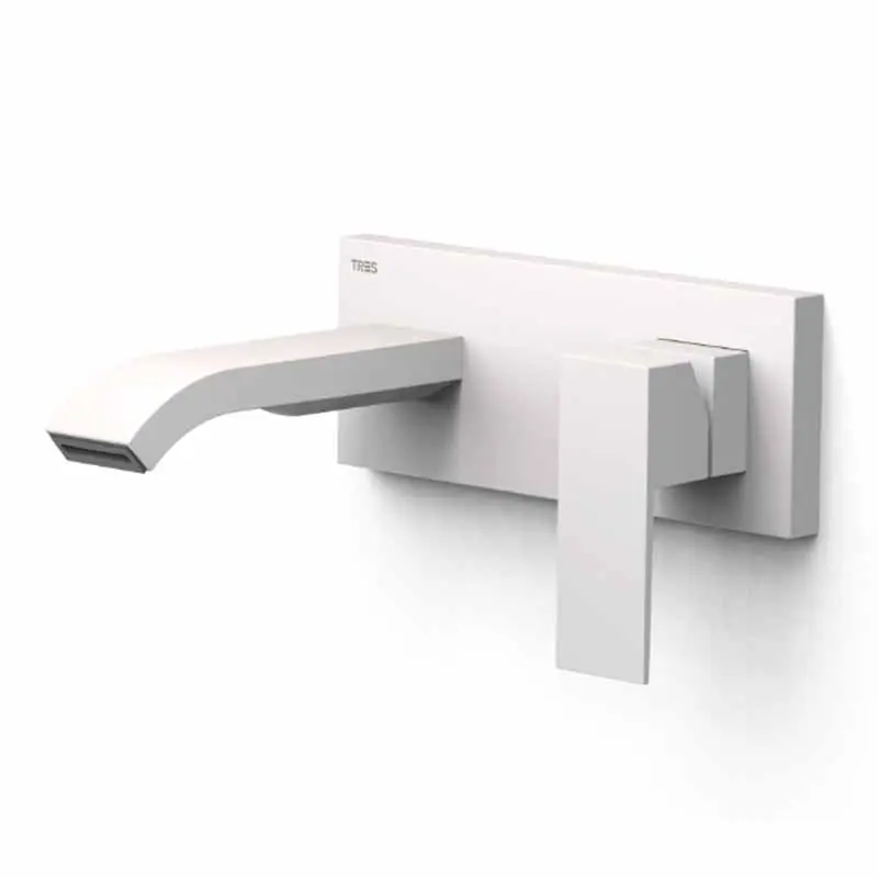 Monomando lavabo tres exclusive cuadro empotrado 153mm blanco mate 00630023bm - Griferia Tres Cuadro empotrar