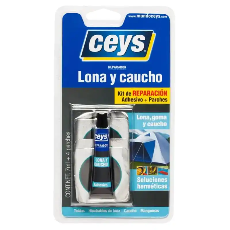 Adhesivo reparador lona y caucho ceys adhesivo 7ml + 4 parches - Pegamento de contacto