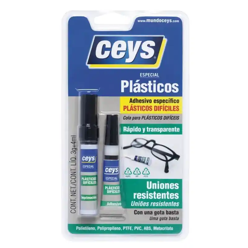 Adhesivo plasticos ceys para plasticos dificiles 3gr+4ml - Pegamento para plastico