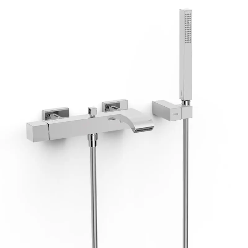 Monomando baÑera ducha tres exclusive cuadro mura cromado caÑo cascada 10717002 - Grifería Cuadro Tres