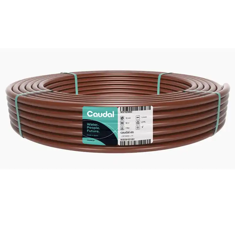 Tuberia pe bd goteo caudal 4 bares 16 mm 50 metros marron - Abrazaderas y juntas