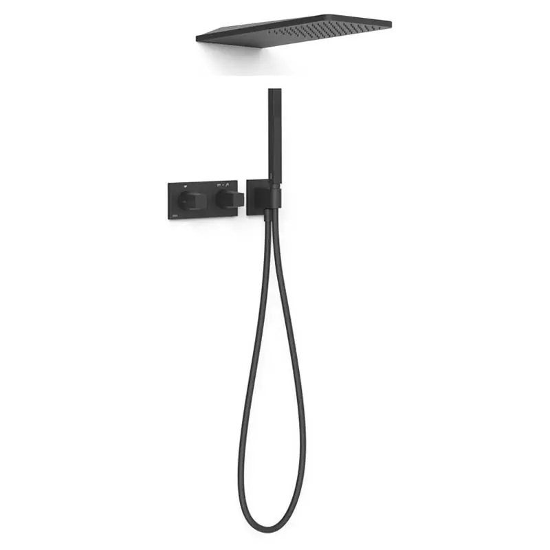 Monomando kit ducha termostatico tres exclusive slim empotrado 550mm negro mate 30725205nm - Griferia Tres Slim empotrar