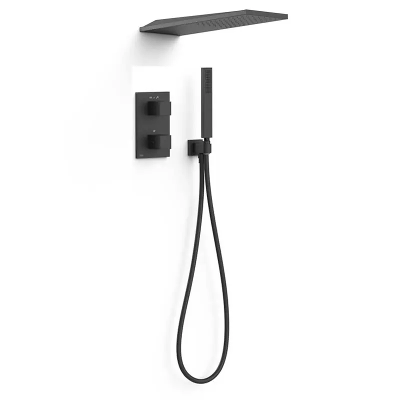 Monomando kit ducha termostatico tres exclusive slim empotrado 550mm negro mate 20225055nm - Griferia Tres Slim empotrar