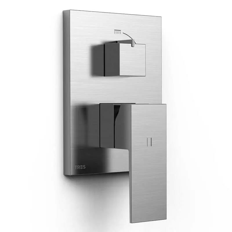 Monomando ducha empotrado tres cuadro 2 vias rapid box acero 10628110ac - Griferia Tres Cuadro empotrar