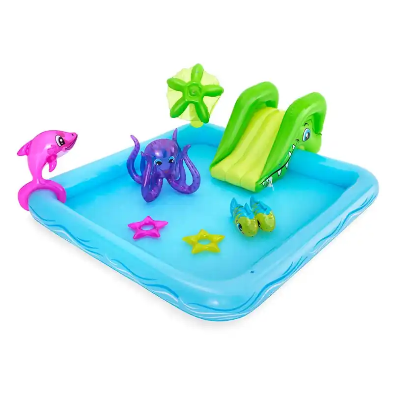 Piscina acuario centro juegos con tobogan 239x206x86cm - Piscinas para niños