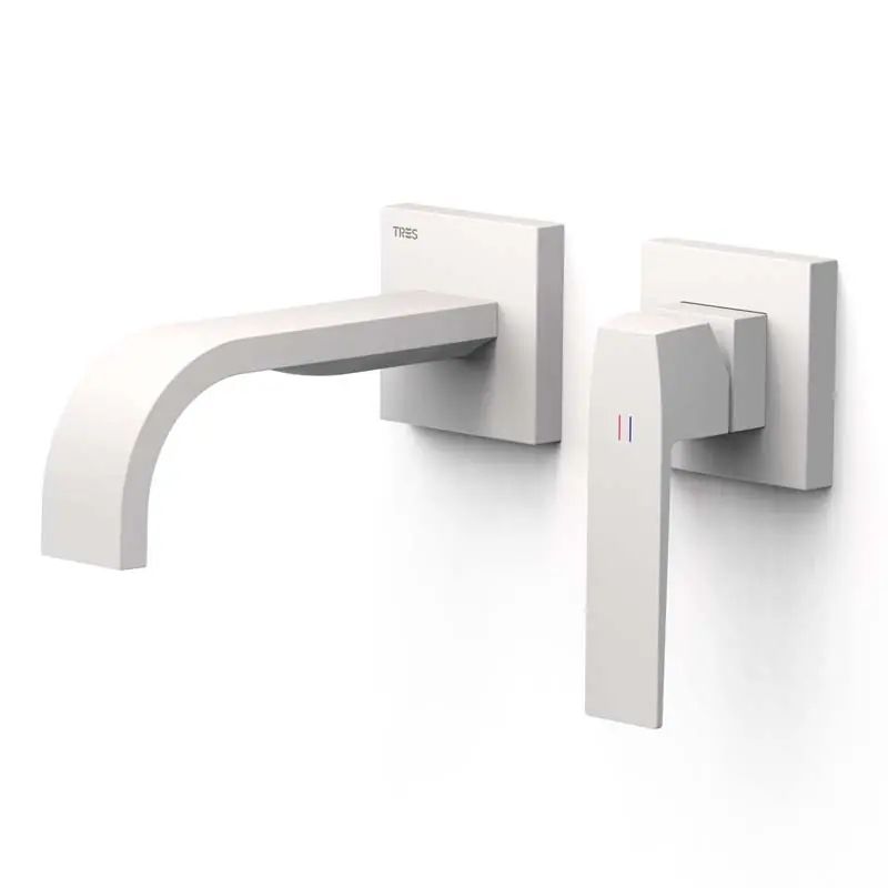 Monomando lavabo slim tres empotrado 180mm blanco mate 20230023bm - Griferia Tres Slim empotrar