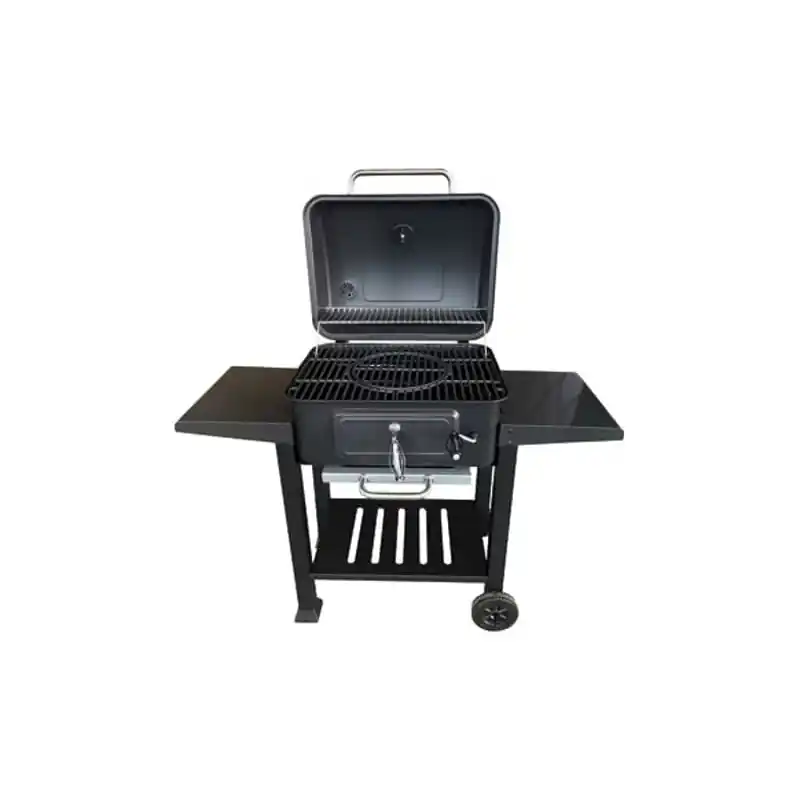 Barbacoa carbon natuur con tapa y dos mesas auxiliares 121,5 x 62 x 104 cm - Barbacoas de carbón