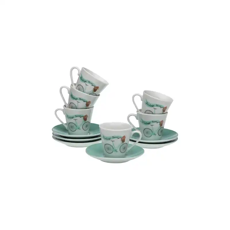 Taza cafe porcelona con plato set 6 ud ciclo verde - Juegos de caf?